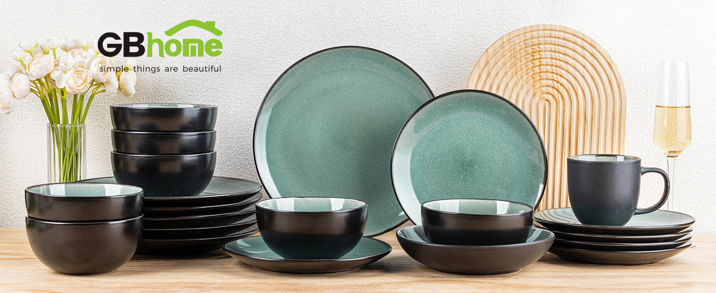 Набір посуду GBhome з каменю, 18 предметів, ручна робота, для 6 осіб, мікрохвильова та посудомийна машини, набір тарілок та мисок, Petrol