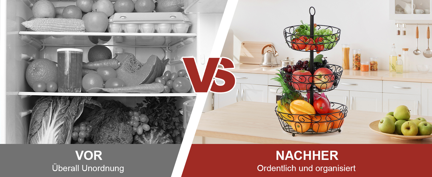 Металева етажерка для фруктів Stöckig 3 яруси - кошик для зберігання фруктів, чорний, для кухні, вітальні, офісу