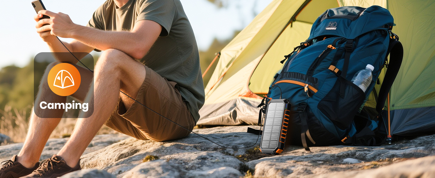 Power Bank A ADDTOP 22.5W 20000mAh Сонячна Бездротова Зовнішня Батарея з 2 USB-кабелями та Ліхтариком для Телефонів, Планшетів, Кемпінгу (Чорний)