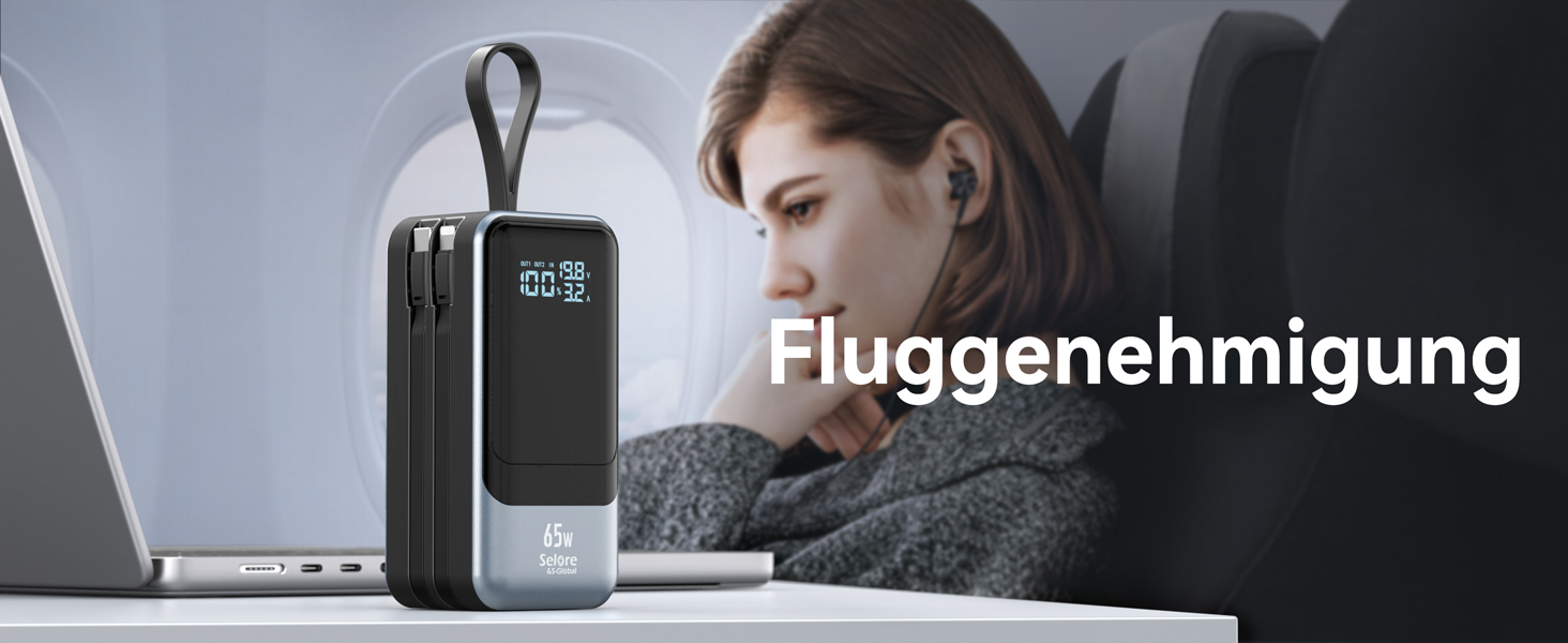 Power Bank Selore&S 65W з USB-C, 4 порти, для ноутбуків, MacBook, iPad, iPhone, Galaxy, Steam Deck, дронів, чорний