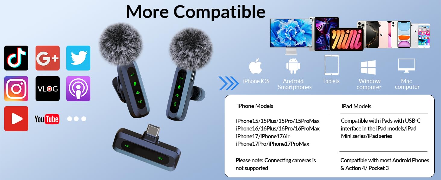 Портативний мікрофон для iPhone та USB-C, міні мікрофон з шумозаглушенням та LED-дисплеєм, ідеальний для Vlog та TikTok