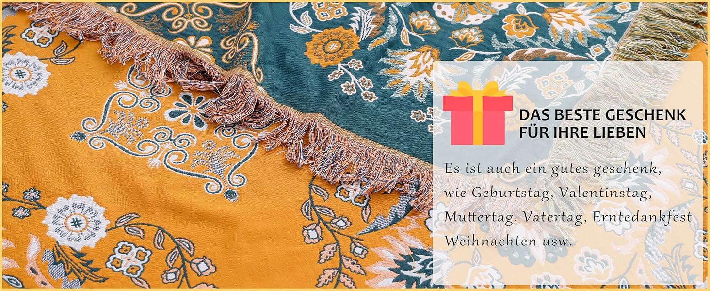 Покривало HOORDRY Boho для ліжка та дивана, бавовняна двостороння ковдра 150×200 см з китицями, жовто-зелене, для спальні та вітальні