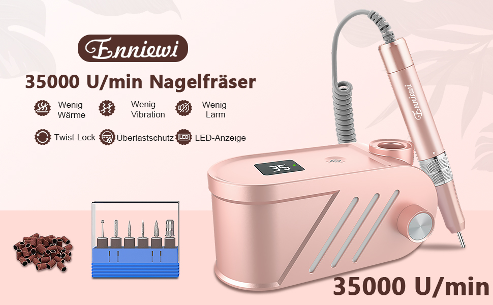 Електричний фрезер для нігтів Rose - манікюр та педикюр, набір з 6 фрез, 35000 об/хв, для гелю та акрилу