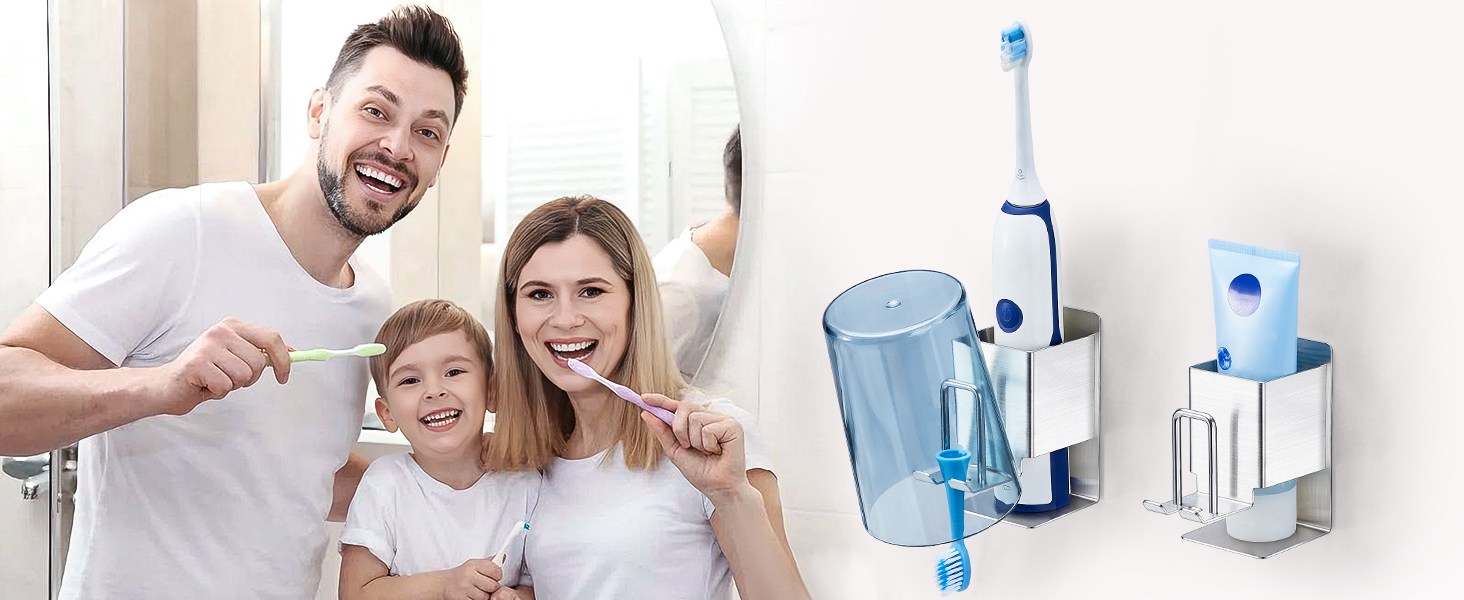 Настінний тримач для зубних щіток (2 шт.), без свердління, для електричних зубних щіток, самоклеючий, срібний