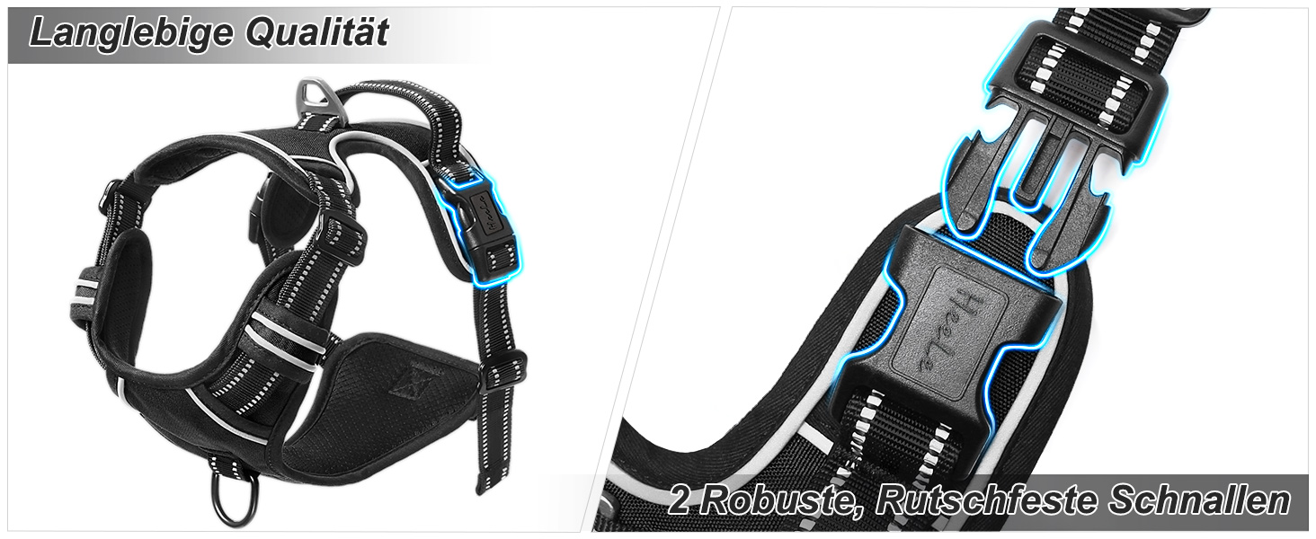 Шлейка для собак HEELE, No-Pull, для середніх собак, м'яка, дихаюча, регульована, світловідбиваюча, з м'яким ручним захопленням, чорна, розмір L