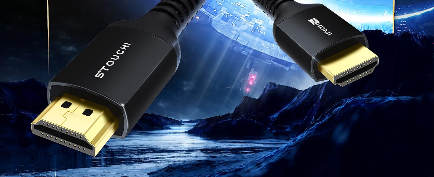 HDMI кабель Stouchi 2 м 8K 10K 4K Ultra High Speed 48Gbps 4K120 144Hz eARC HDR10 4:4 HDCP 2.2/2.3 Dolby, сумісний з Fire TV/Roku TV/PS5/Xbox Series X/Samsung/Sony/LG (2 шт., чорний)