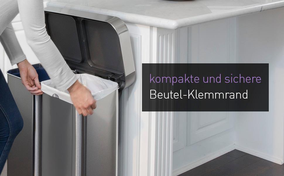 Сміттєвий бак Simplehuman 45 л з педальним приводом, прямокутний, з відділенням для пакетів, нержавіюча сталь, сірий пластиковий кришка