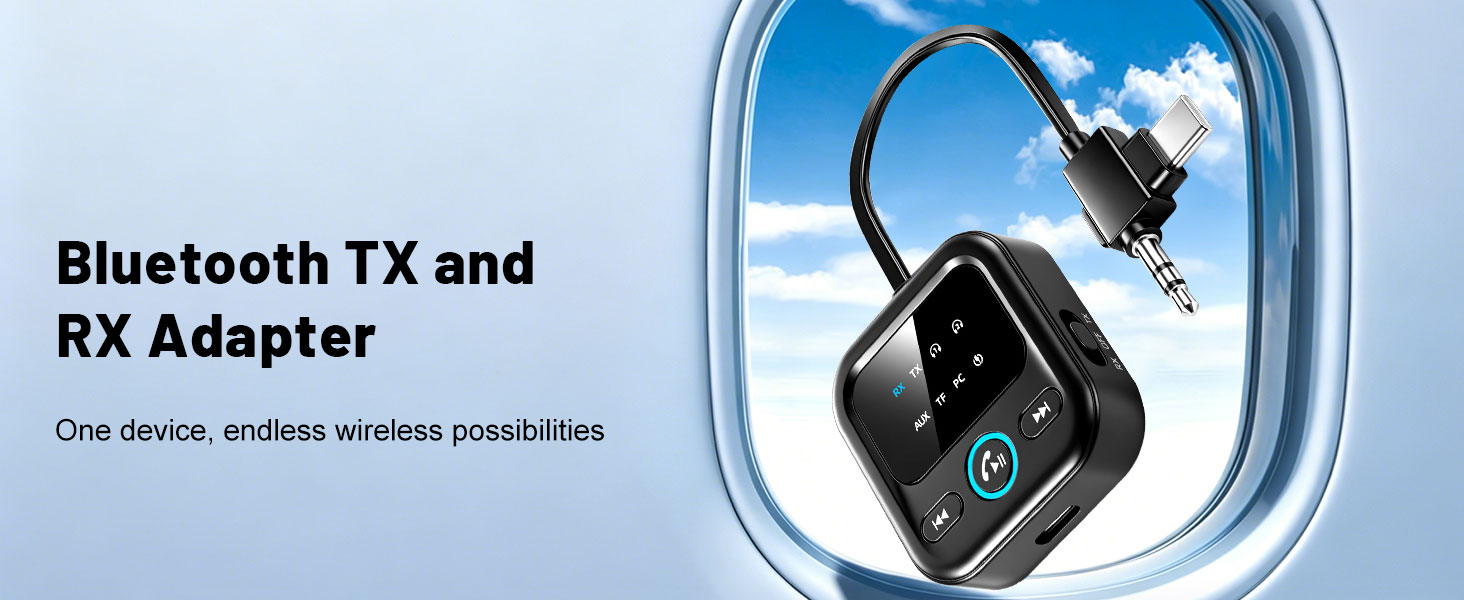 Bluetooth-адаптер 6.0 2-в-1 для літака та авто: ресивер та трансмітер для навушників, AirPods та колонок