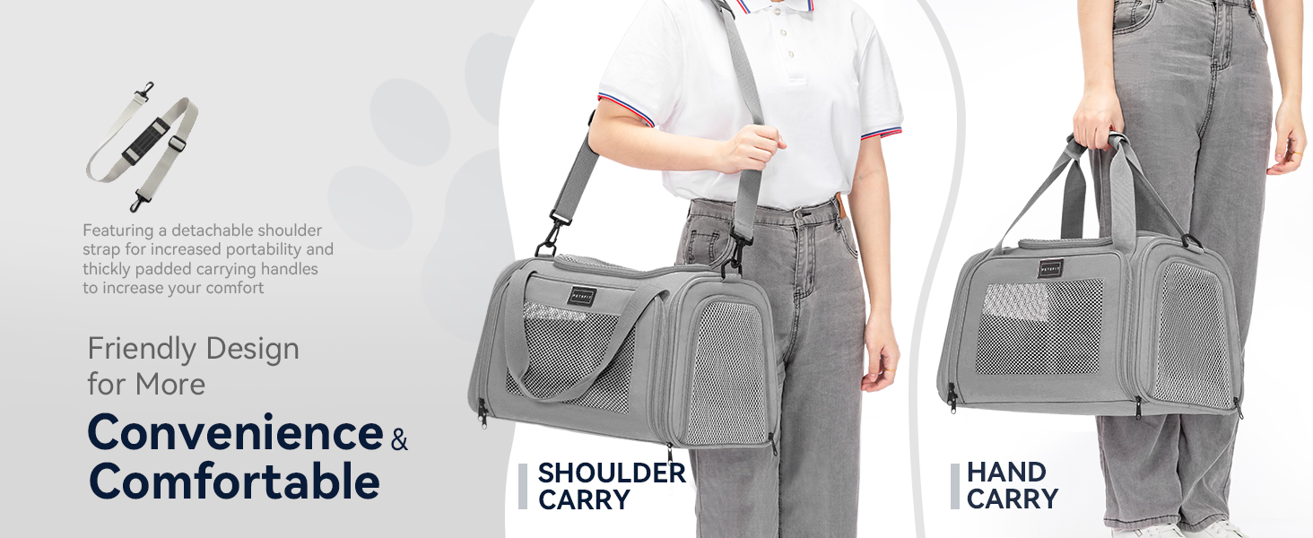 Транспортна переноска для котів та маленьких собак Petfit, сіра, L - легка переноска для подорожей літаком з ремінним кріпленням та розширюваним килимком