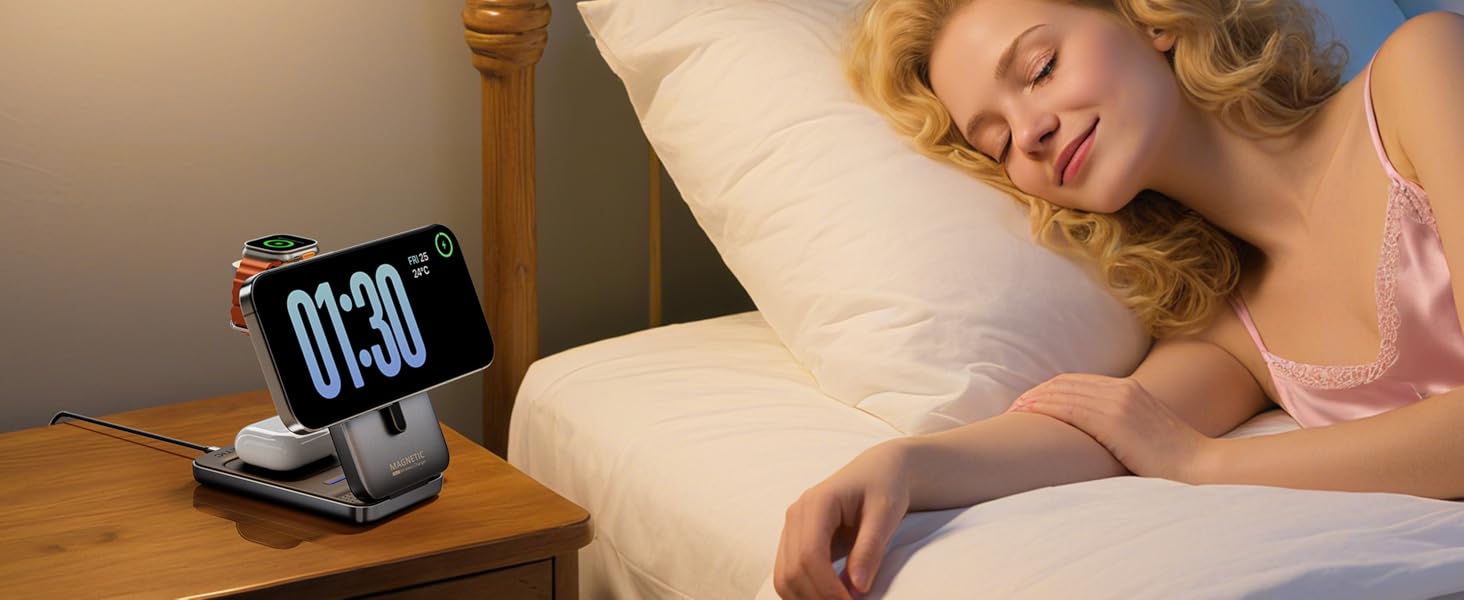 KPON Станція зарядки MagSafe для Apple Watch та iPhone, 3 в 1. Швидка зарядка для iPhone 12-17, Apple Watch 11-2, AirPods. Підходить для подорожей та офісу. В комплекті адаптер 20W.