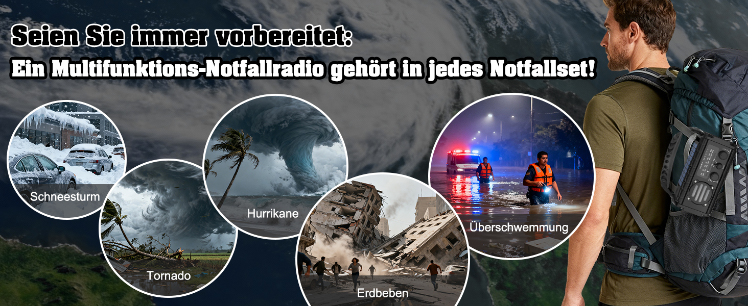 Портативне радіо на сонячній енергії 20000mAh з ручним генератором, AM/FM, LED ліхтарик, SOS-сигнал для надзвичайних ситуацій, Outdoor