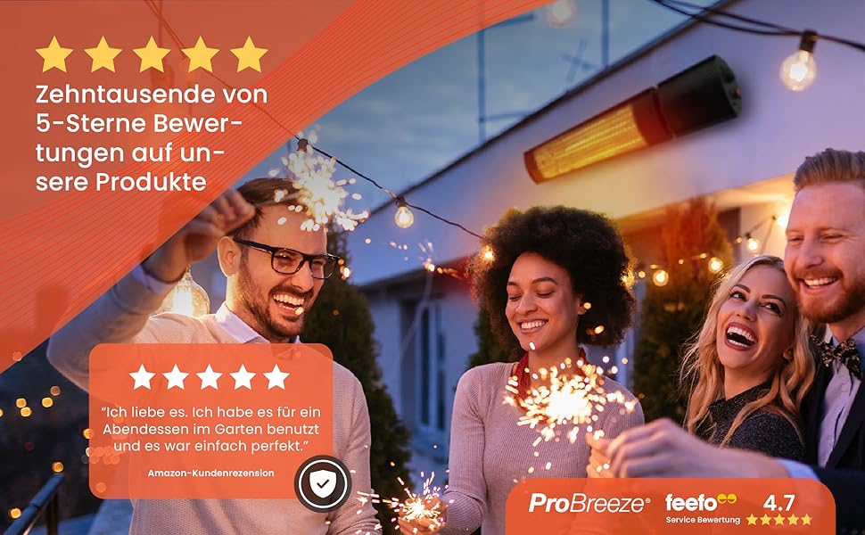 Інфрачервовий обігрівач Pro Breeze для тераси 2000W - електричний настінний обігрівач з пультом керування та 3 рівнями нагріву, IP65, вологозахист, чорний