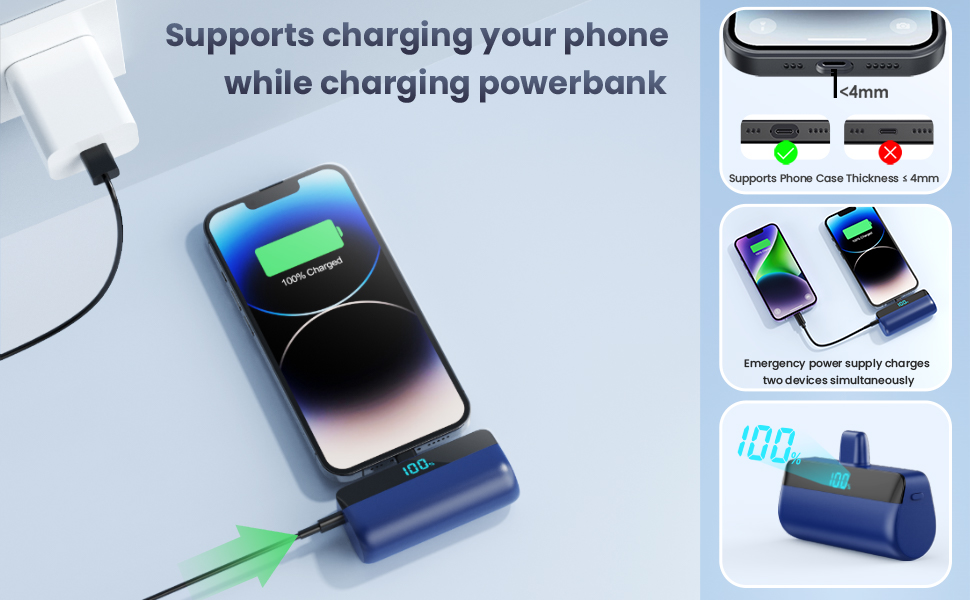 Power Bank Feob Mini 5200mAh 20W PD, блакитний: Швидка зарядка для iPhone 14/13/12/11/XS/XR/8/7/6
