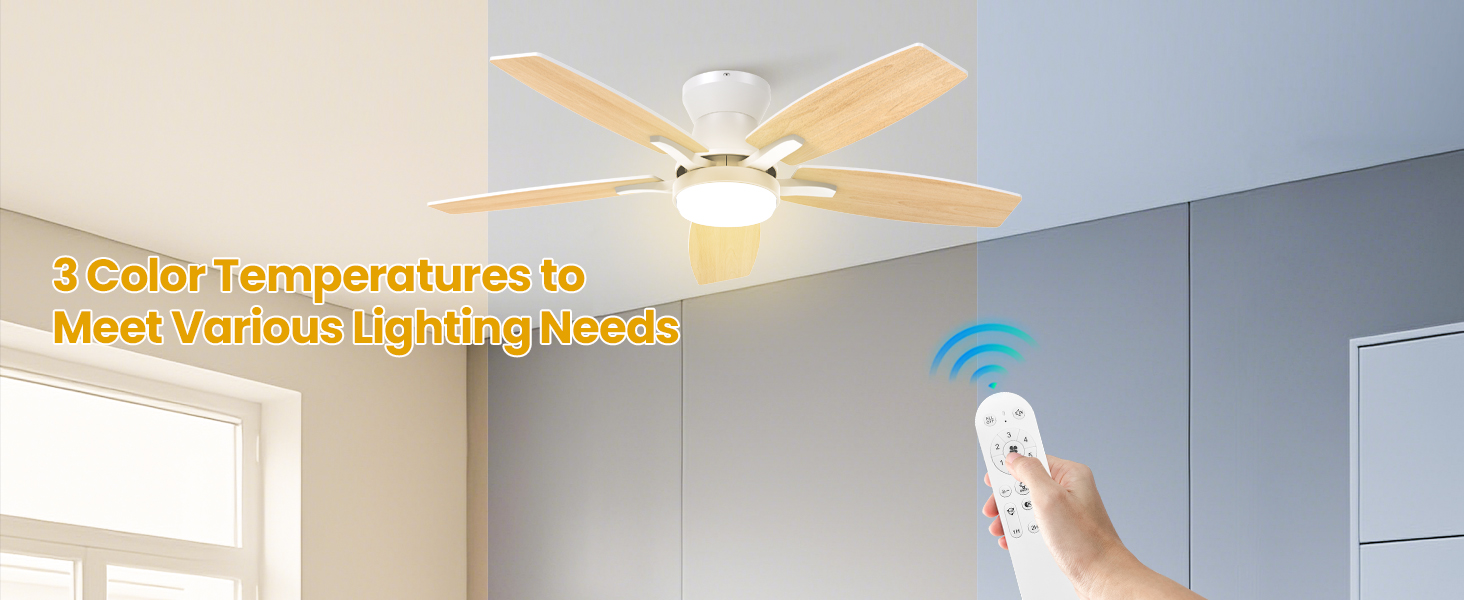 106 см стельовий вентилятор з підсвічуванням та двосторонніми лопатями, тихий вентилятор з LED-лампою та пультом дистанційного керування для спальні/вітальні, DC мотор, колір - світле дерево