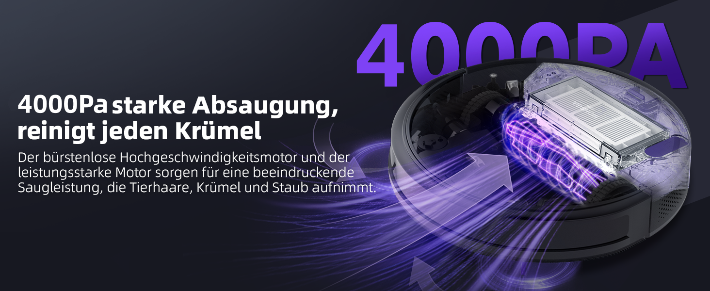 Робот-пилосос MONSGA 3-в-1 з функцією миття, 3000PA, безщітковий двигун, 140 хвилин роботи, чорний. Ідеально для шерсті тварин, килимів та твердих підлог.