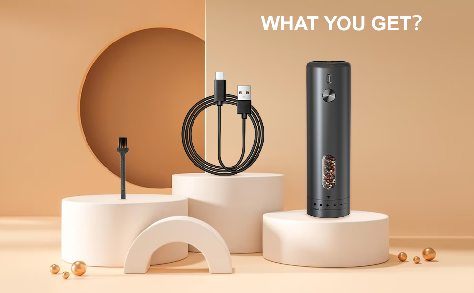 Електричний набір для солі та перцю з зарядною станцією, об'єм 110 мл, перезаряджувана солянка з 5 рівнями, керамічна млинка з щіткою (1 шт. чорний)