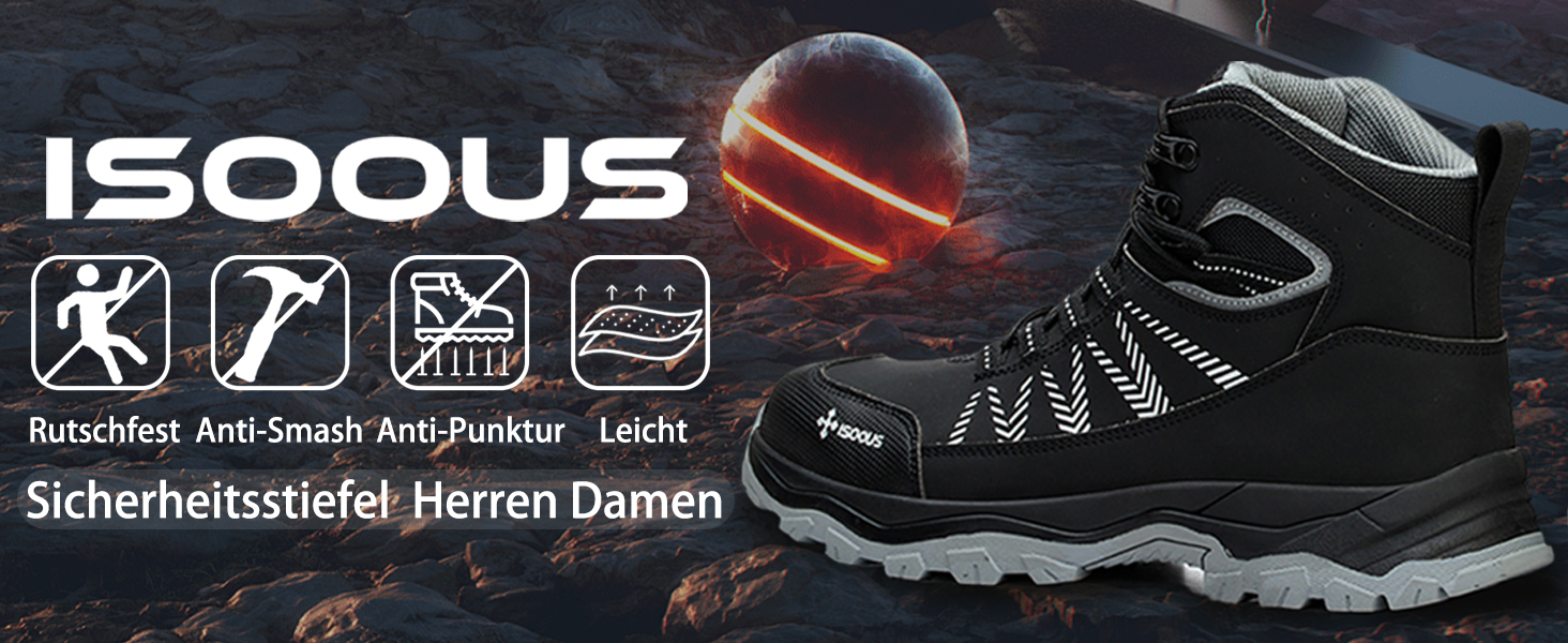 Чоловічі та жіночі робочі черевики ISOOUS з високим захистом, чорні, з металевим підноском, неслизькі, 43 EU