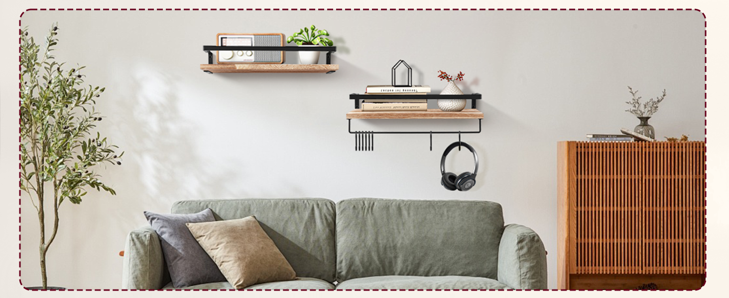 Настінна полиця з дерева, 2 шт. у наборі, рустикальний стиль, з тримачем для рушників, світло-коричневого кольору, для спальні, вітальні, ванної кімнати, кухні, офісу