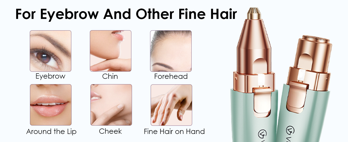 Триммер для обличчя та брів VG VOGCREST 2-в-1, акумуляторний, з LED-підсвіткою (Рожеве золото, Зелений)