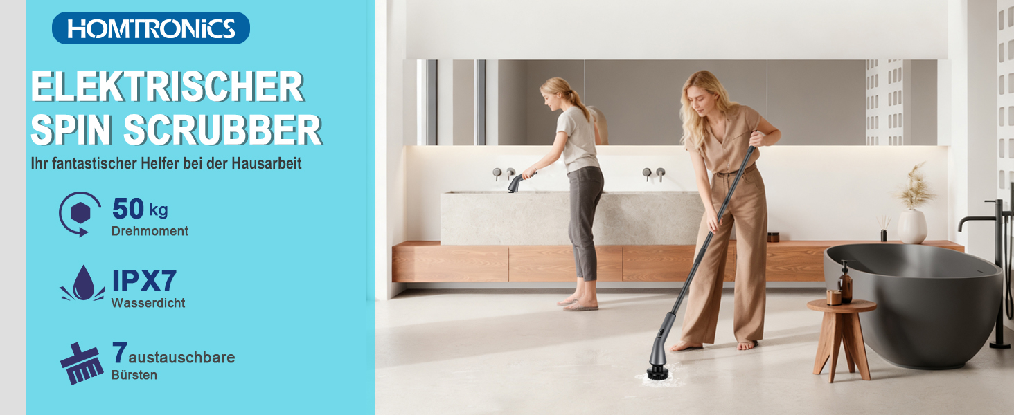 Електрична щітка для чищення, Spin Scrubber з 7 насадок, водонепроникна IPX7, регульована ручка, для ванної кімнати, кухні, плитки, авто, підлоги