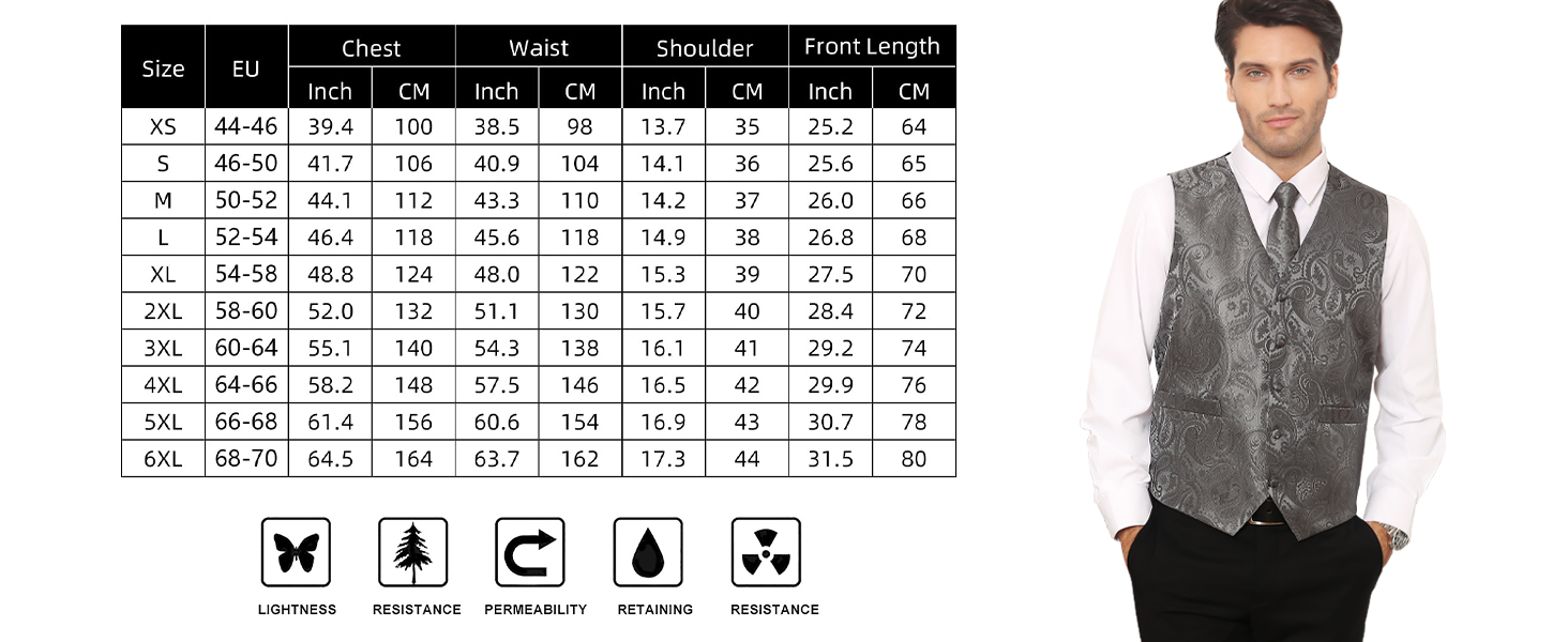 Костюм-трійка для чоловіків HISDERN V3-01: елегантна жилетка з двобортною застібкою, вузький крій, жаккард з візерунком пає, чорний, 6XL