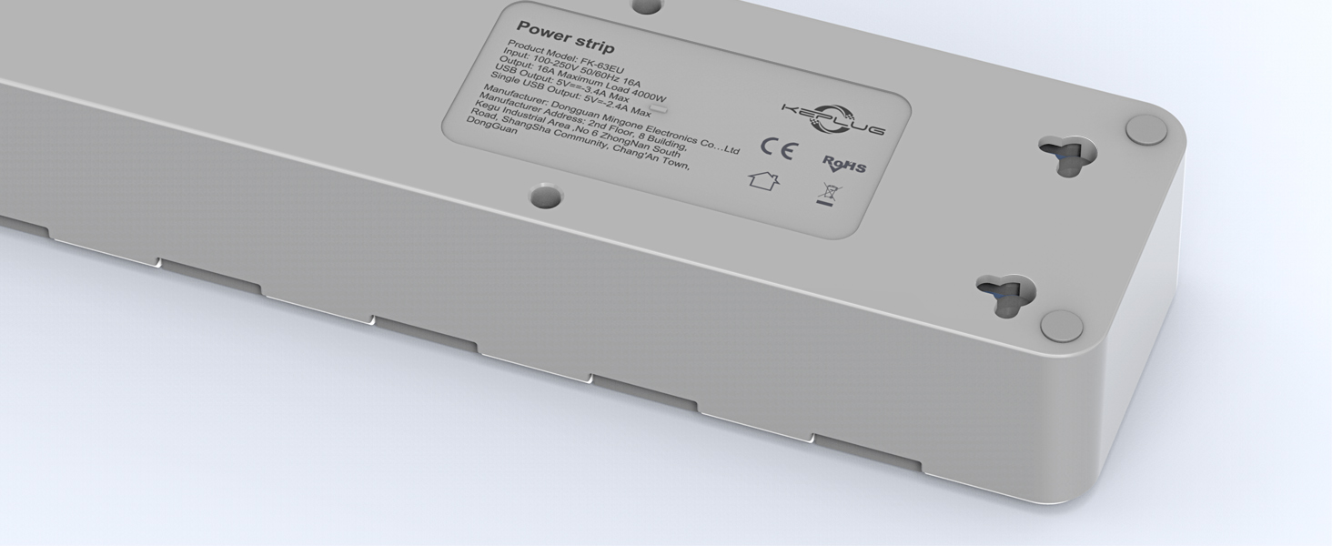 Мережевий фільтр KEPLUG з USB-портами (4000W, 16A) - розетка з 2 Type C, USB-A, дитячий захист, 2 м кабель