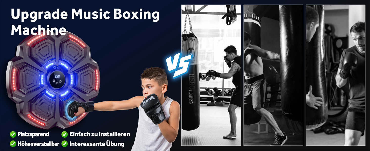 Music Boxing Machine for Adults & Kids - LED Light Electronic Punching Bag with Bluetooth Speaker & 9 Speed Modes