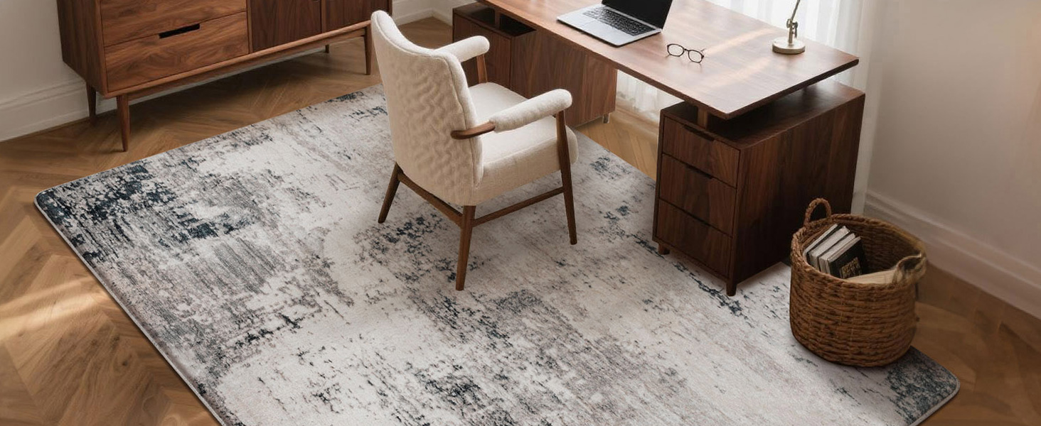 Килим для вітальні, спальні, їдальні, з антиковзаючим покриттям, м'який короткий ворс, абстрактний сірий стильний килим для легкого прибирання (160 x 200 см) (Сірий-мульти, 200 x 250 см (Прямокутний))