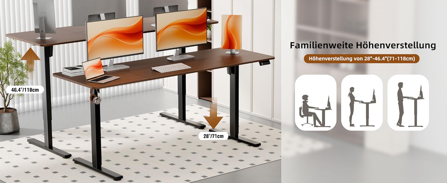 Electric Height Adjustable Standing Desk 80x60 cm & 170x60 cm - Ergonomic Desk with Dual Top, White Frame & Walnut Tabletop for Home Office