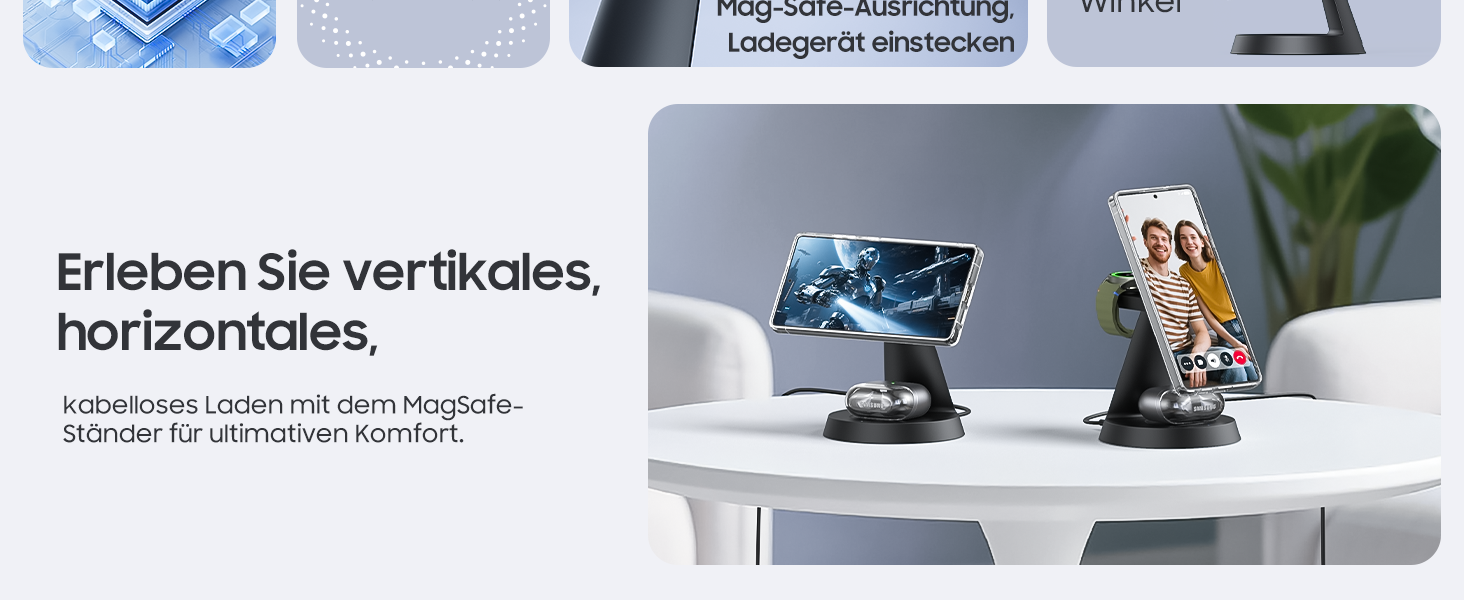 Бездротова зарядка Meifigno 3-в-1 для Samsung Galaxy: Mag-Safe, годинник, навушники (чорний)