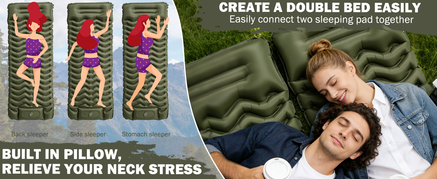 Надувний матрац Isomatte 12 см з насосом та подушкою, армійсько-зелений, для кемпінгу, туризму, пляжу