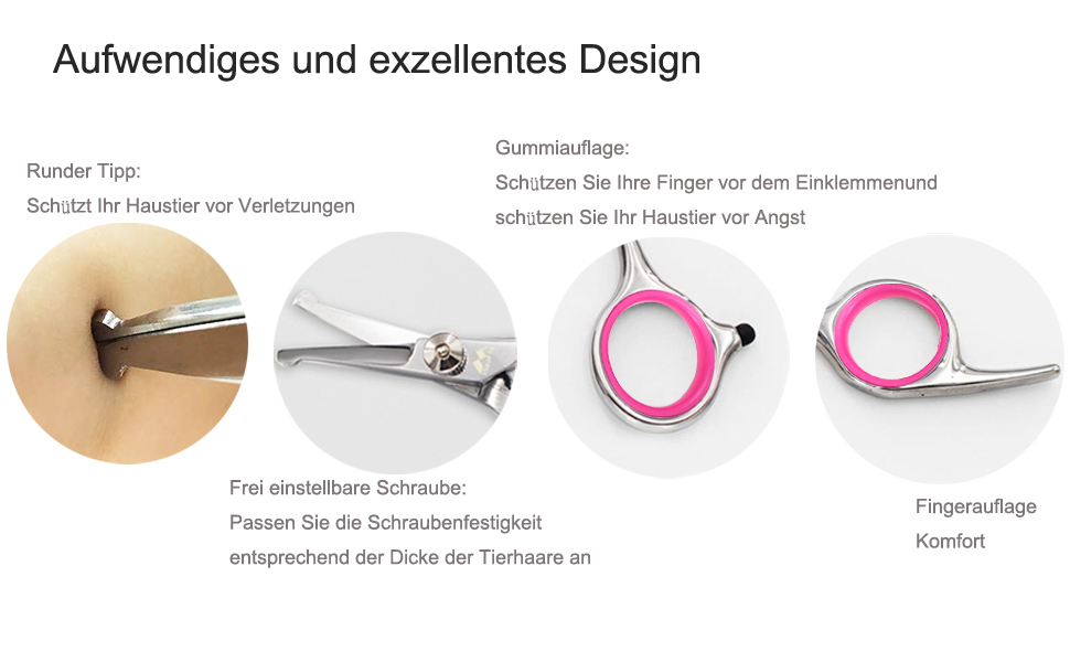 Набір ножиць для грумінгу собак 5 в 1, нержавіюча сталь, для догляду за шерстю, обличчям, носом, вухами (рожевий)