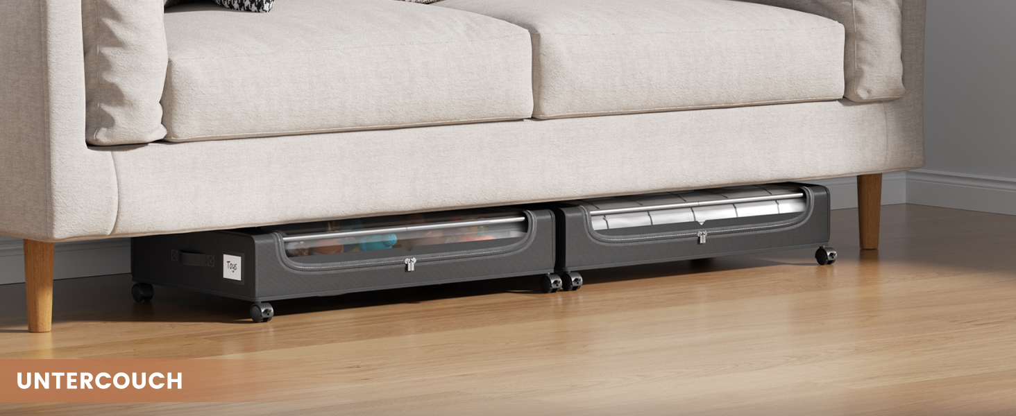 Коробки для зберігання під ліжко PHINOX з колесами, 2 шт (74x42x16 см) - місткі контейнери для одягу, взуття, іграшок з прозорою кришкою