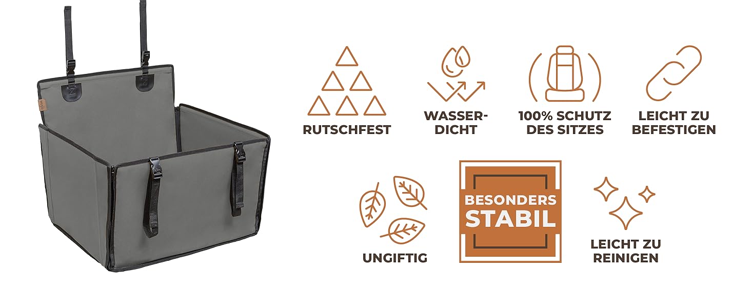 Автокрісло для собак Wuglo Extra Stabiler – надійне, водонепроникне автокрісло для собак середніх розмірів до 18 кг, сірого кольору