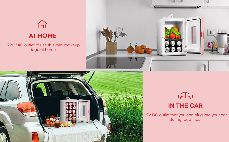 Northclan 15L Mini Fridge - Portable Cooler & Warmer for Home & Car - 220V AC/12V DC - Pink