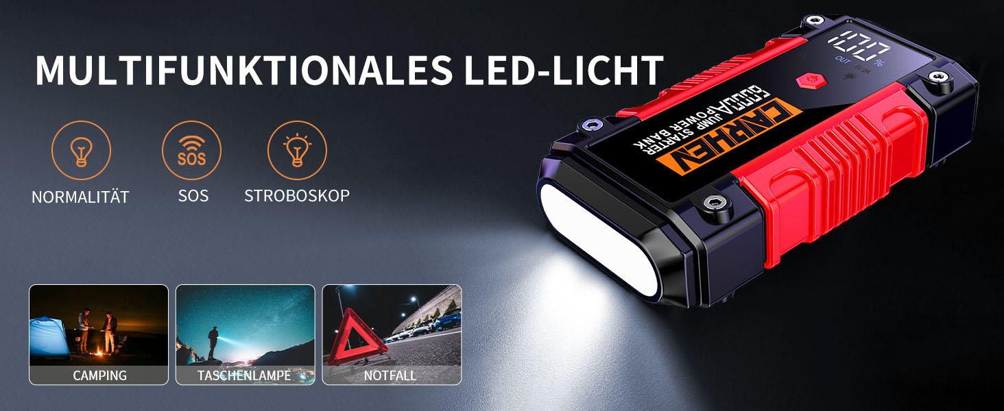 Портативний пусковий блок StarThilfe Powerbank для автомобіля, 6000A, 12V, для бензинових та дизельних двигунів до 10L, з LED ліхтариком