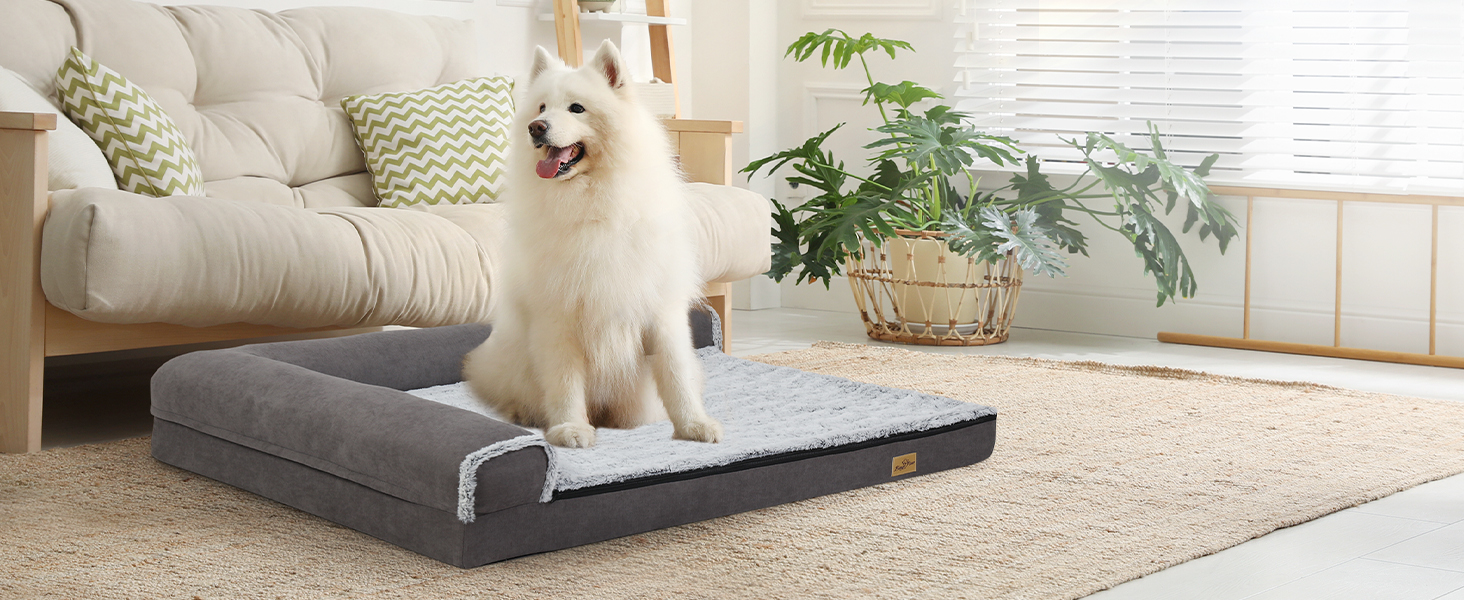 Ортопедичне ліжко для собак BingoPaw XL: велике, зручне, знімний чохол, водонепроникна підстилка, 120x90x25 см