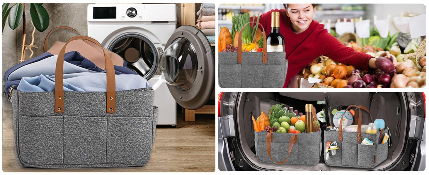 Фетрова сумка-кошик, 16л, з відділеннями, складана, міцна, сіра, 38x23x18 см. Ідеальна для пікніків, покупок та транспортування дров.