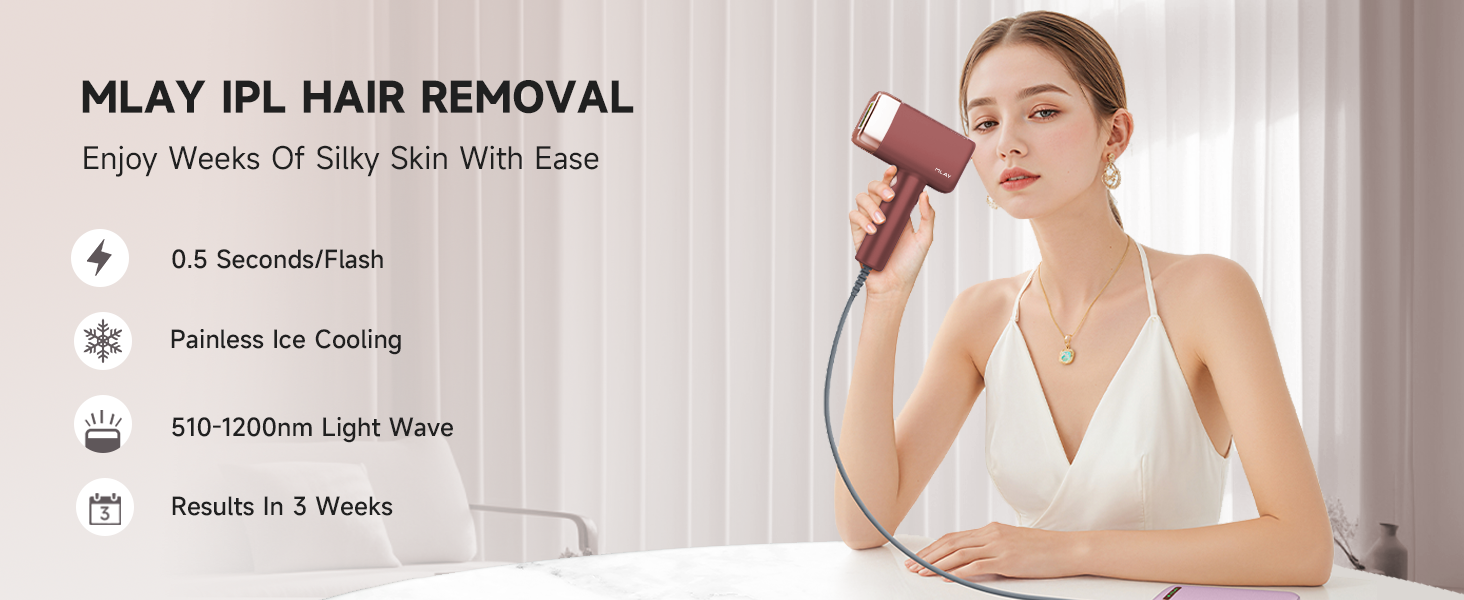 MLAY IPL пристрій для епіляції лазером: швидка та безболісна епіляція для тіла, обличчя та зони бікіні. Підходить для чоловіків та жінок. (Червоний)