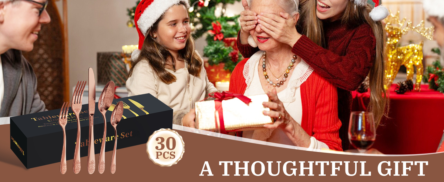 Набір столових приборів Dragon Riot на 6 осіб (30 предметів) з нержавіючої сталі, рожеве золото, для дому/вечірки/ресторану