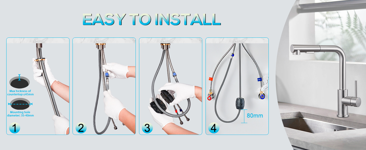 Кухонний змішувач висувний BONADE з душем, 360° поворот, змішувач для кухні з 2 струменями, з нержавіючої сталі, однорідний