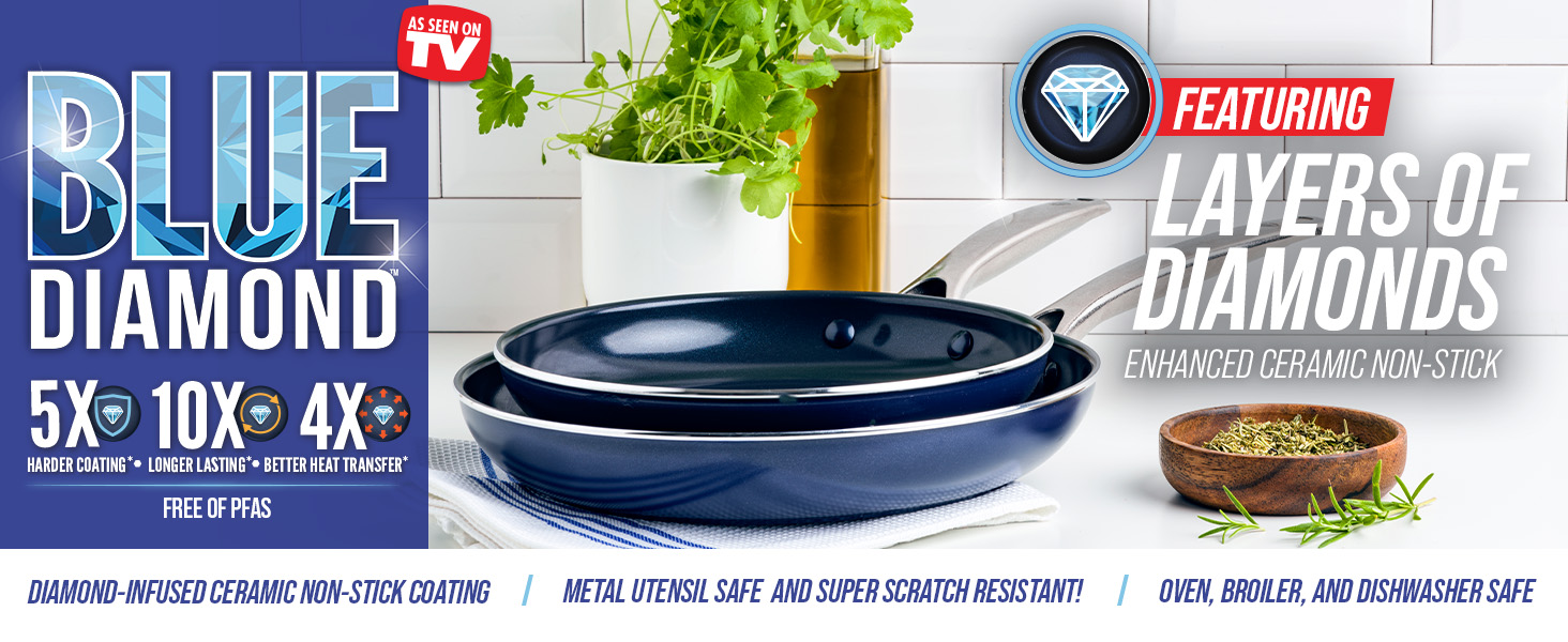 Набір сковорідок Blue Diamond Cookware Diamant, 2 шт. (24 см та 28 см), керамічне антипригарне покриття, без PFAS, для всіх плит (включно з індукцією), можна мити в посудомийній машині, термостійкий