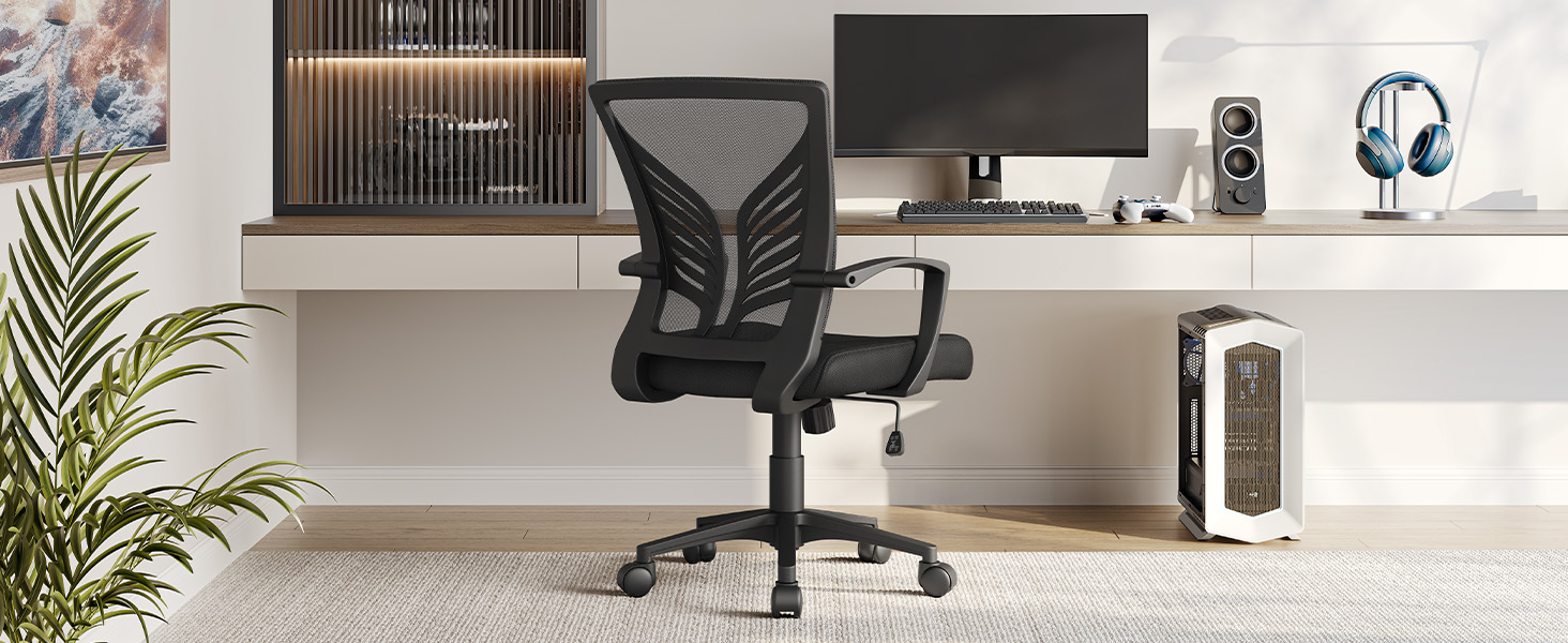 Ергономічне крісло Yaheetech для офісу та дому: регульоване, з підлокітниками, чорне