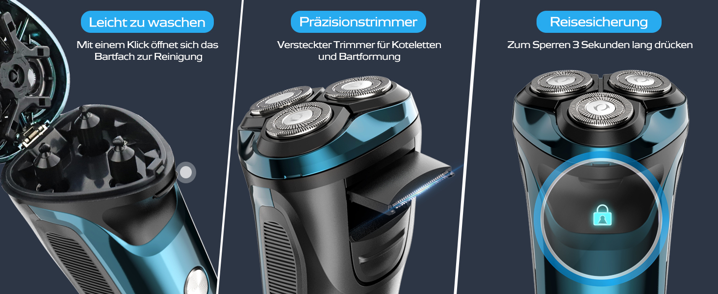 Електричний чоловічий бритва з тримером, USB-C, 120 хв роботи (блакитний)