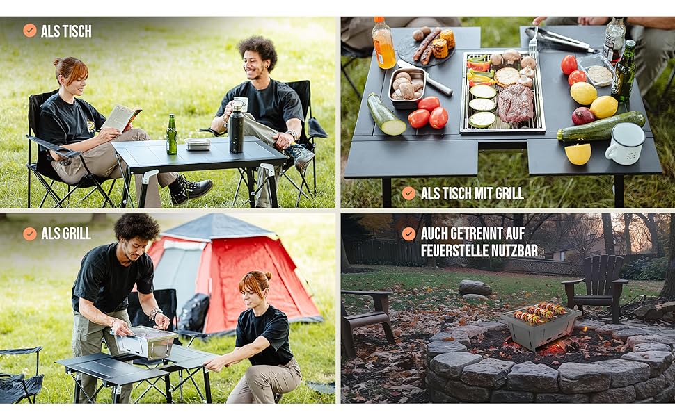 Стол для кемпінгу Castra Premium з грилем – алюміній 7075, регульована висота, вологостійкий, складаний, багатофункціональний, аксесуари для кемпінгу, саду, подорожей та риболовлі