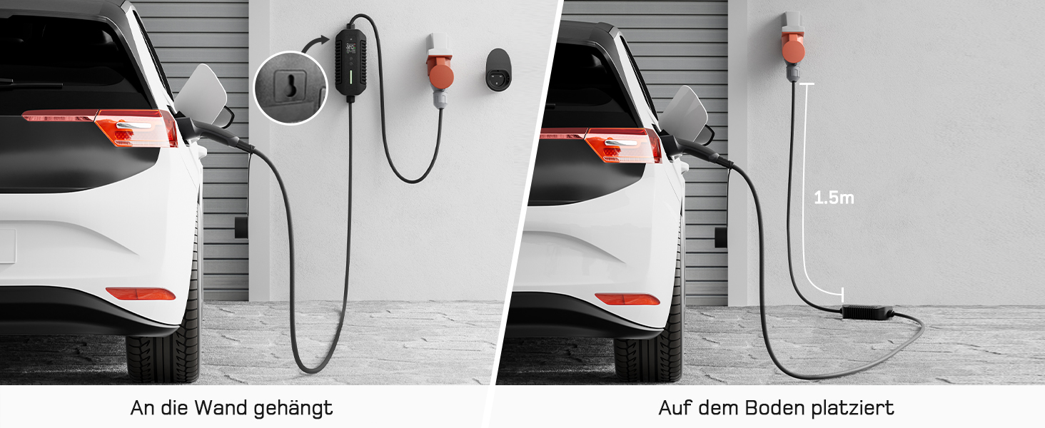 Мобільна зарядна станція/Wallbox Dé 11 кВт (3-фазна) з регульованою потужністю, кабель CEE 16A на Typ 2, сумісна з Model Y/3, ID.3/4/5, MG4, EX30, e-up, e-tron, Zoe та інші електромобілі