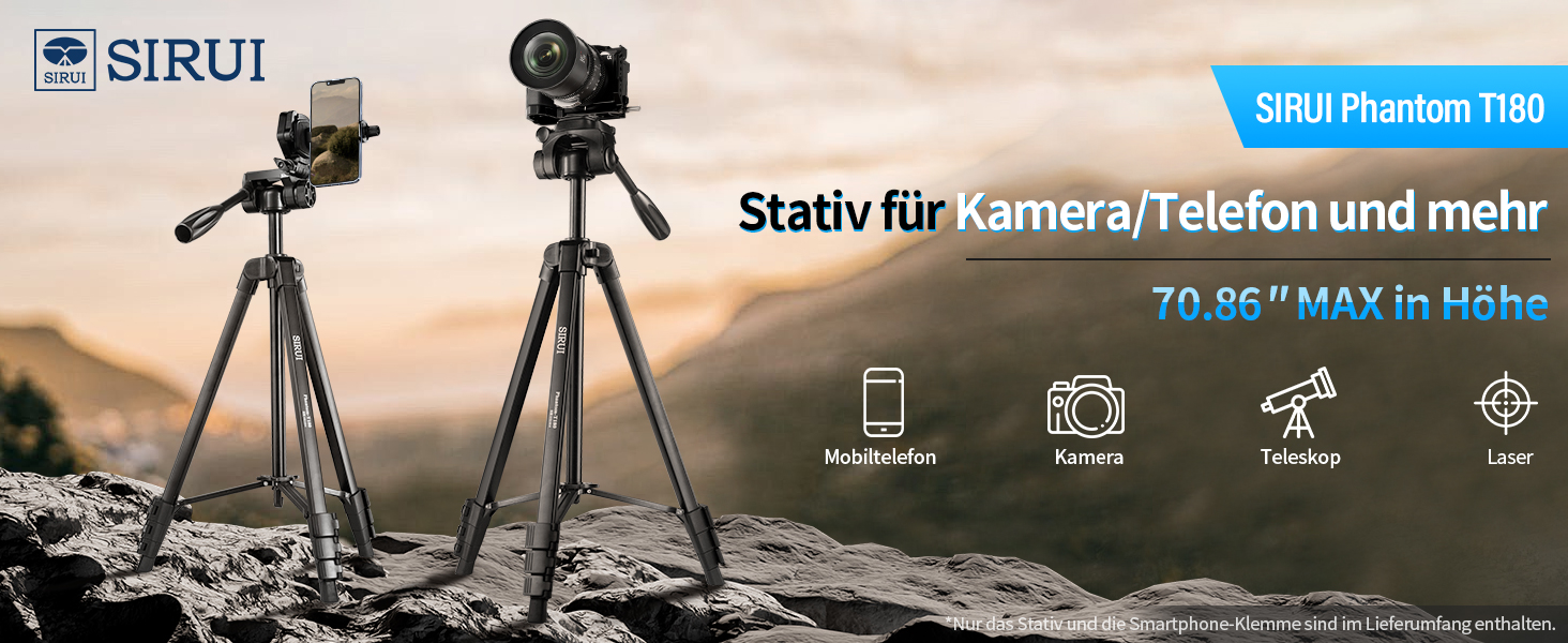 Штатив для камери SIRUI 180 см, алюмінієвий трипод з кріпленням для телефону, фото- та відеозйомки