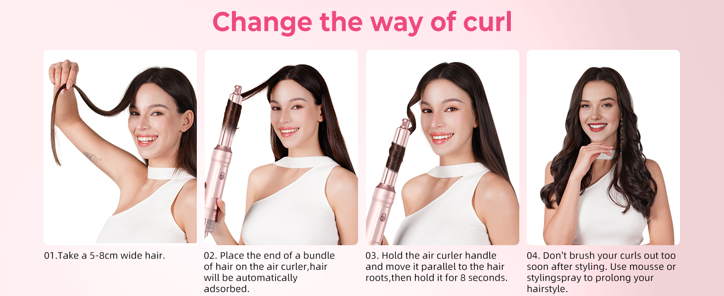 Фен-щітка Airstyler 6 в 1 Atopskins: 1000W, для об'єму, сушіння, випрямлення, локонів, рожевий