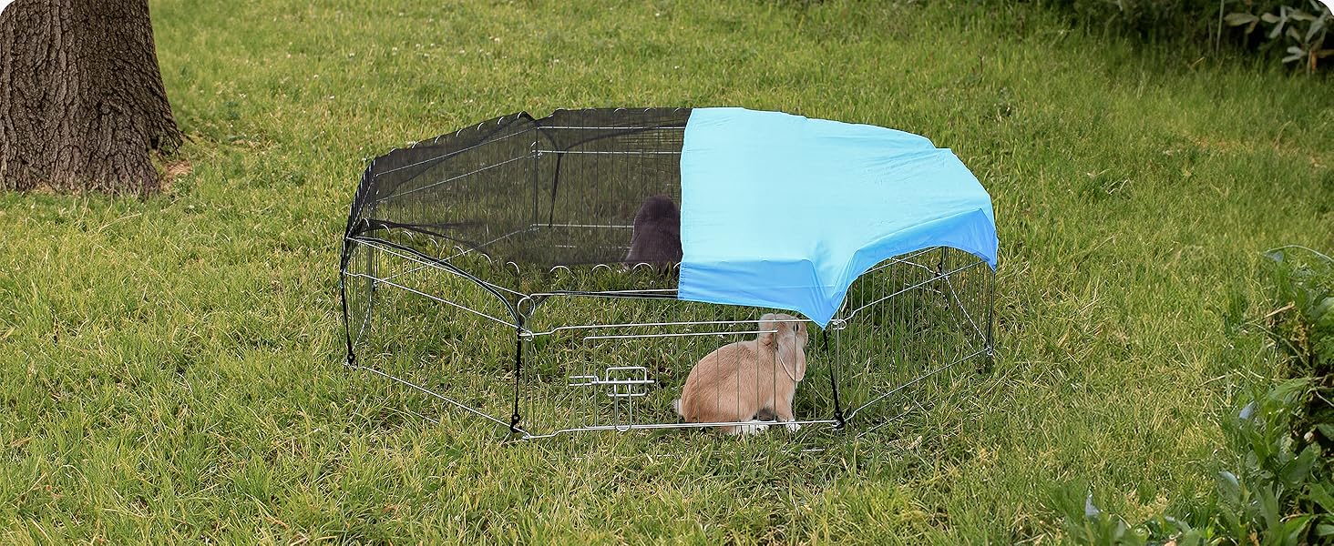 Вольєр для кроликів Lionto, 59x58 см, з металу, розширюваний, з захисним сітком та дверима з замком, для тримання на вулиці, 8 елементів