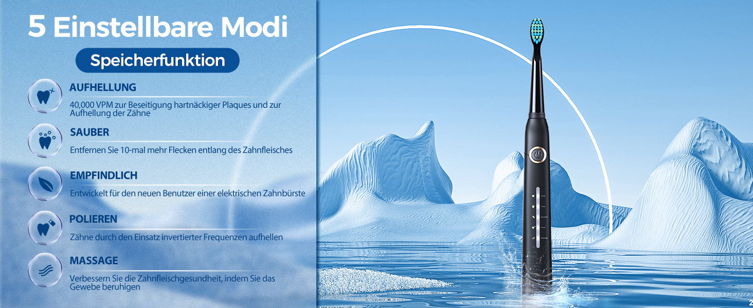 Електрична зубна щітка Demita зі 8 насадок, 40000 VPM, 5 режимів, швидка зарядка (30 днів)